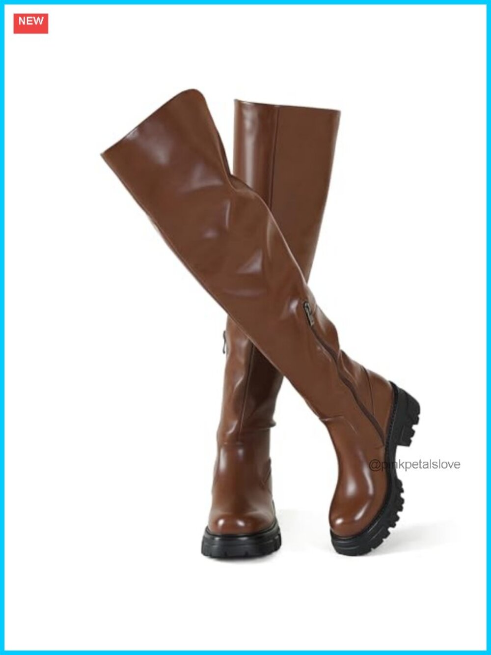 PU Leather Over The Knee Thigh High Platform Boots Lug Sole Chunky Heel